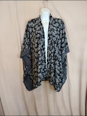 J. Jill Black Floral Open-Front Kimono